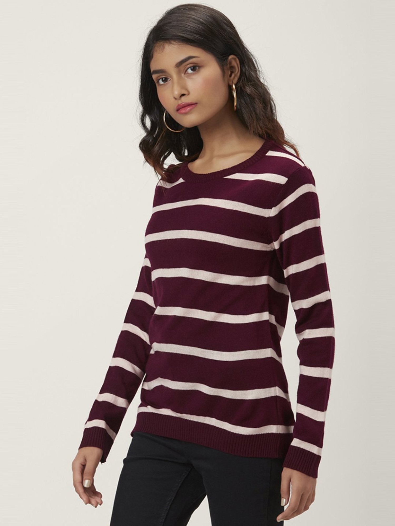 Honey by Pantaloons Maroon Striped Sweater