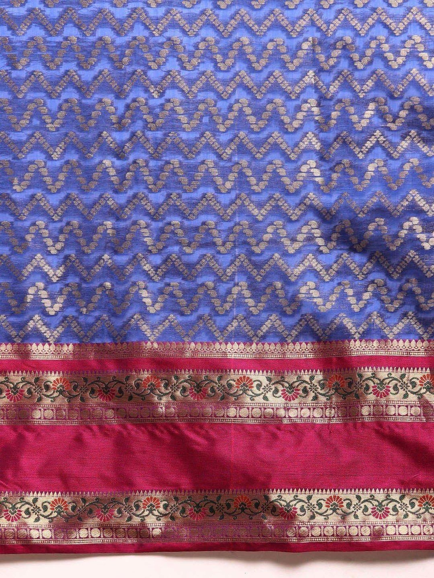 Silk Land Navy & Pink Woven Saree With Unstitched Blouse