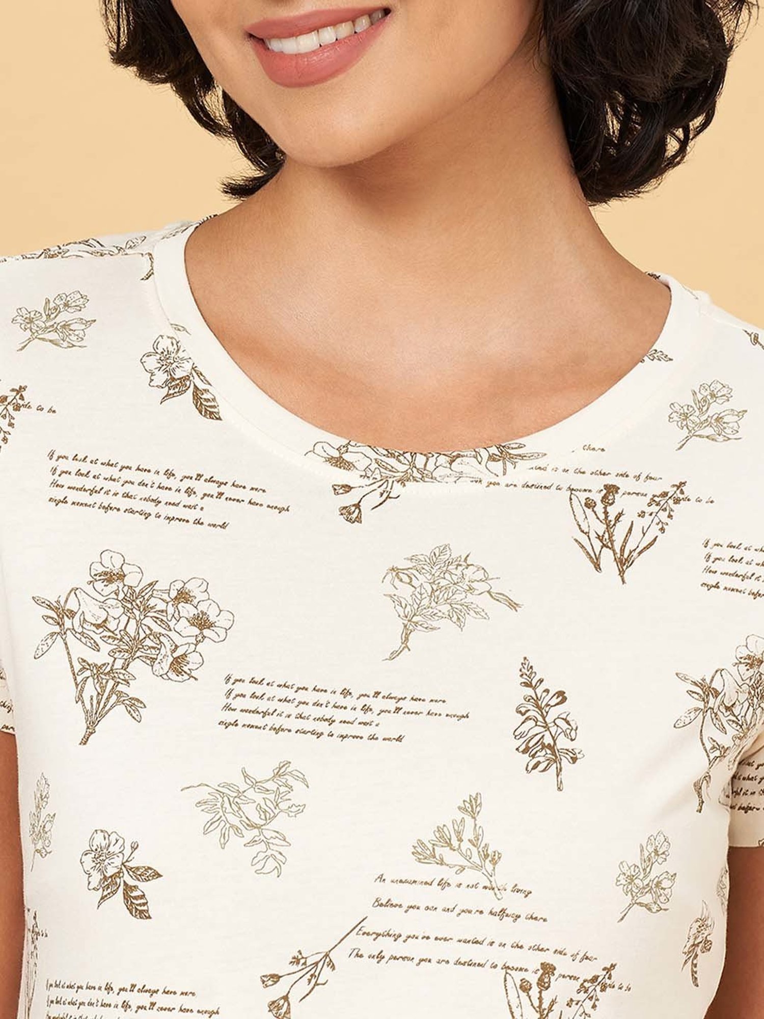 Honey by Pantaloons White Cotton Printed T-Shirt