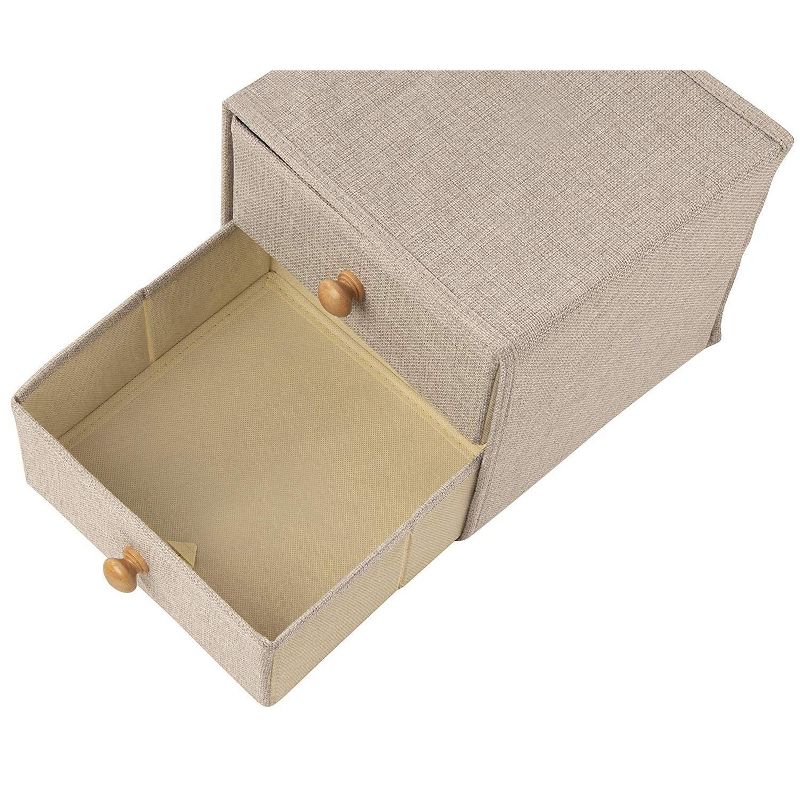 2-Tier Collapsible Fabric Drawer Storage Bins, Closet Clothes Dresser Underwear Organizer Box with Wood Knobs 9"x8.7"x8", Gray