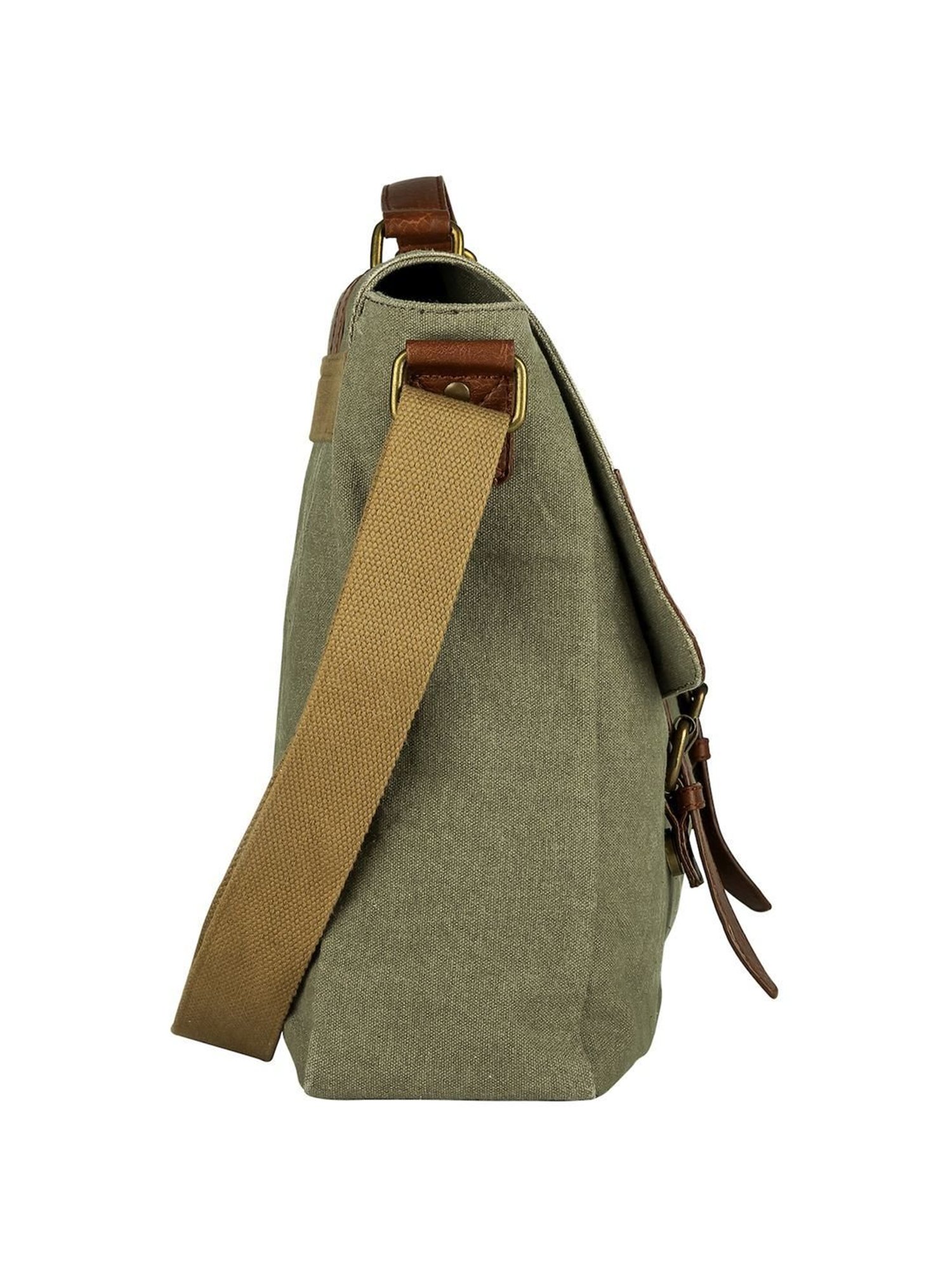 Mona B Green Canvas Large Messenger Bag
