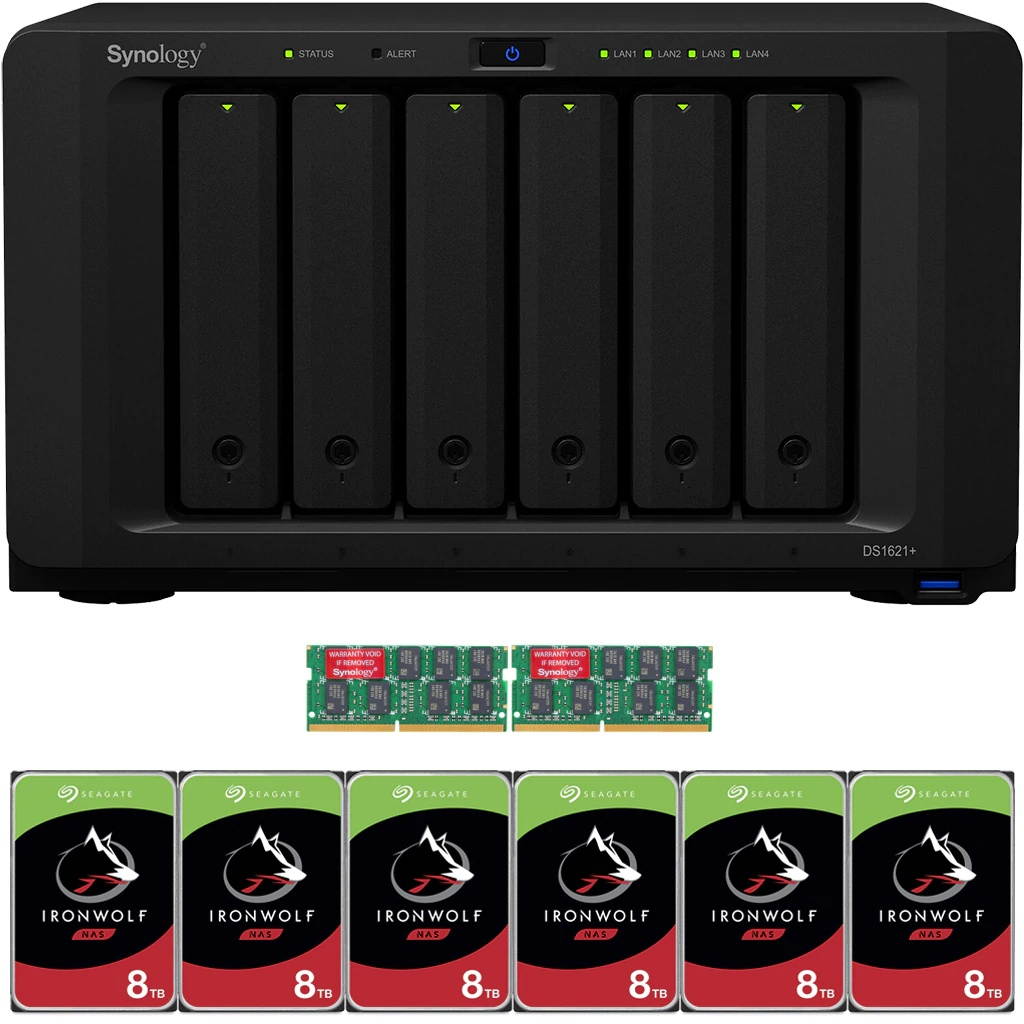 Synology DS1621+ DiskStation with 8GB RAM and 60TB (6 x 10TB) of Seagate Ironwolf NAS Drives Fully Assembled and Tested By CustomTechSales