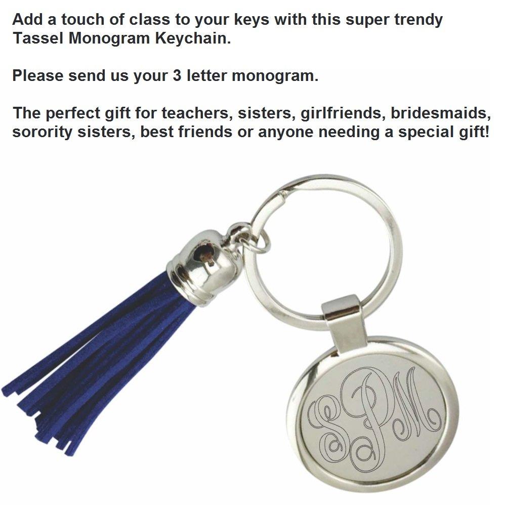 Personalized Monogrammed KeyChain Stainless Steel Blue Tassel -The letter A