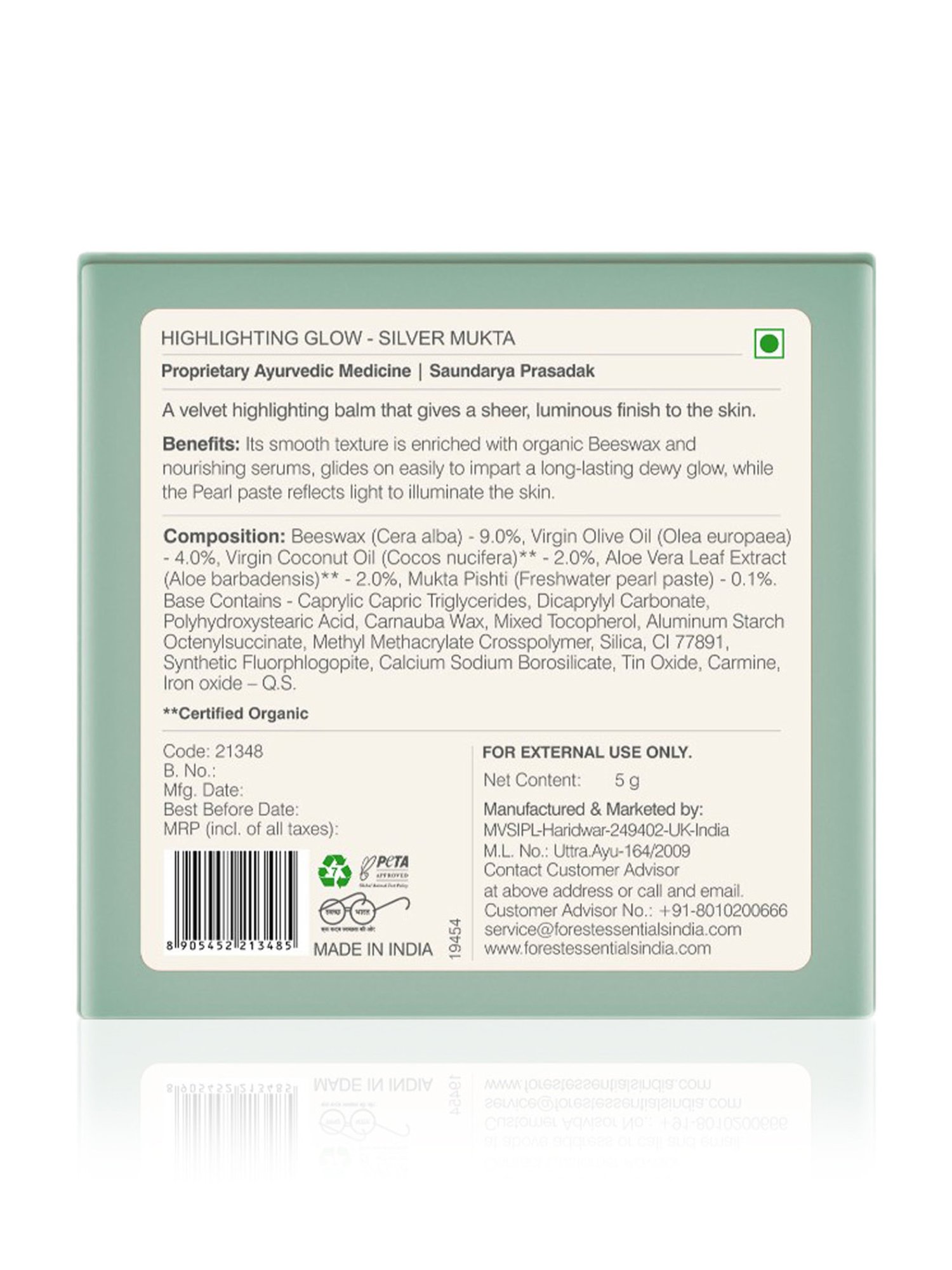 Forest Essentials Organic Highlighting Glow Silver Mukta Highlighter for Cheeks & Eyes - 5 gm