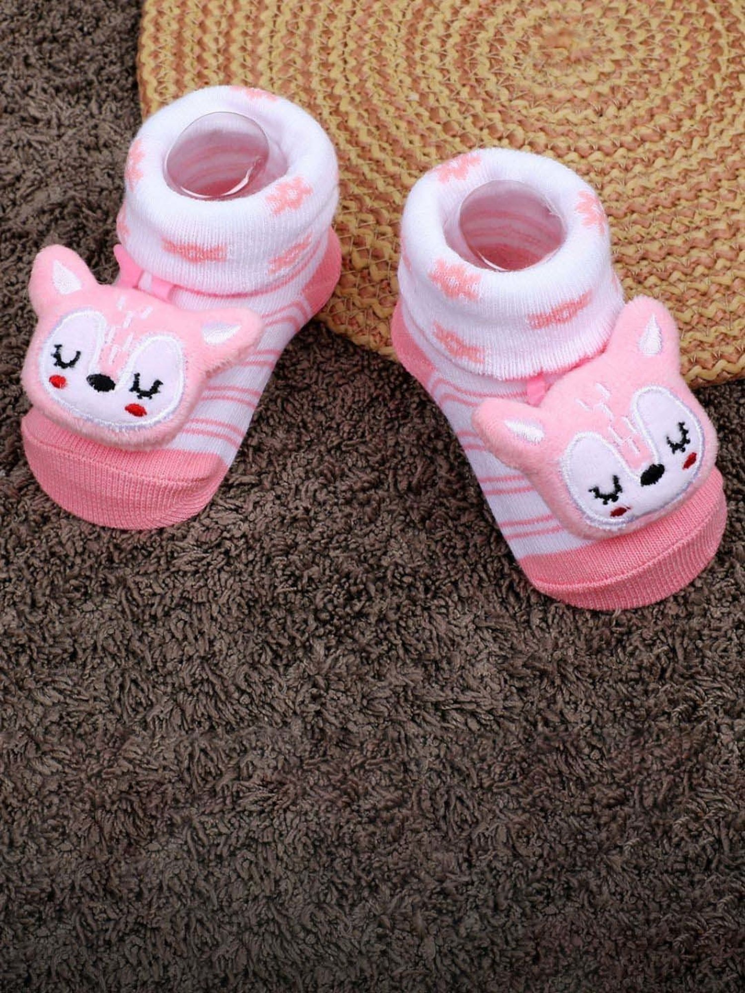 Baby Moo Kids Pink & White Cotton Applique Socks