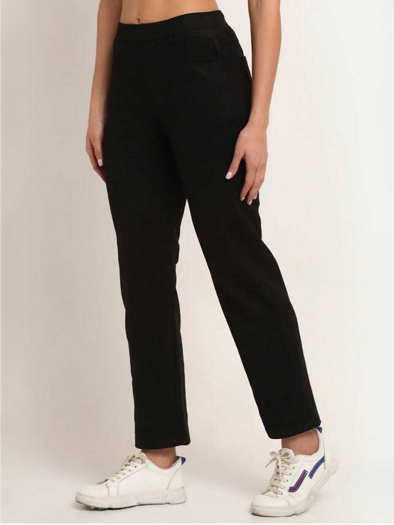 Broadstar Black Straight Fit High Rise Trousers