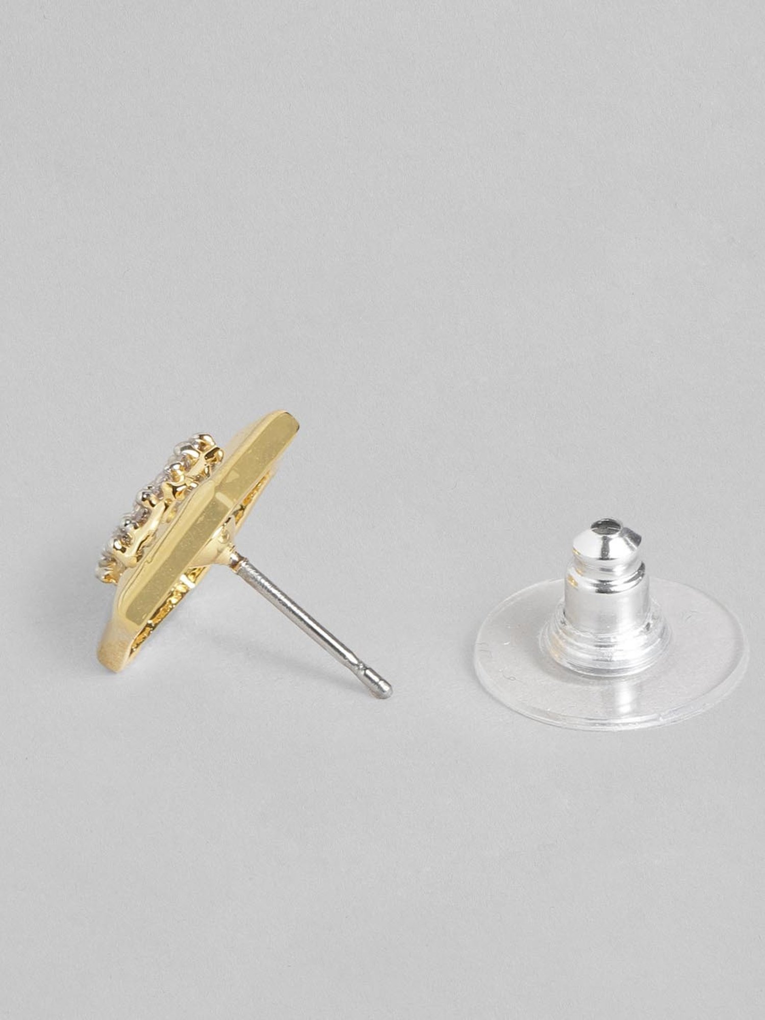 Estele Gold & Rhodium-Plated CZ Geometric Stud Earrings for Women