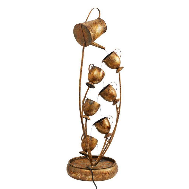 Garden Tea Party Cascading Metal Illuminated Sculptural Fountain - Acorn Hollow