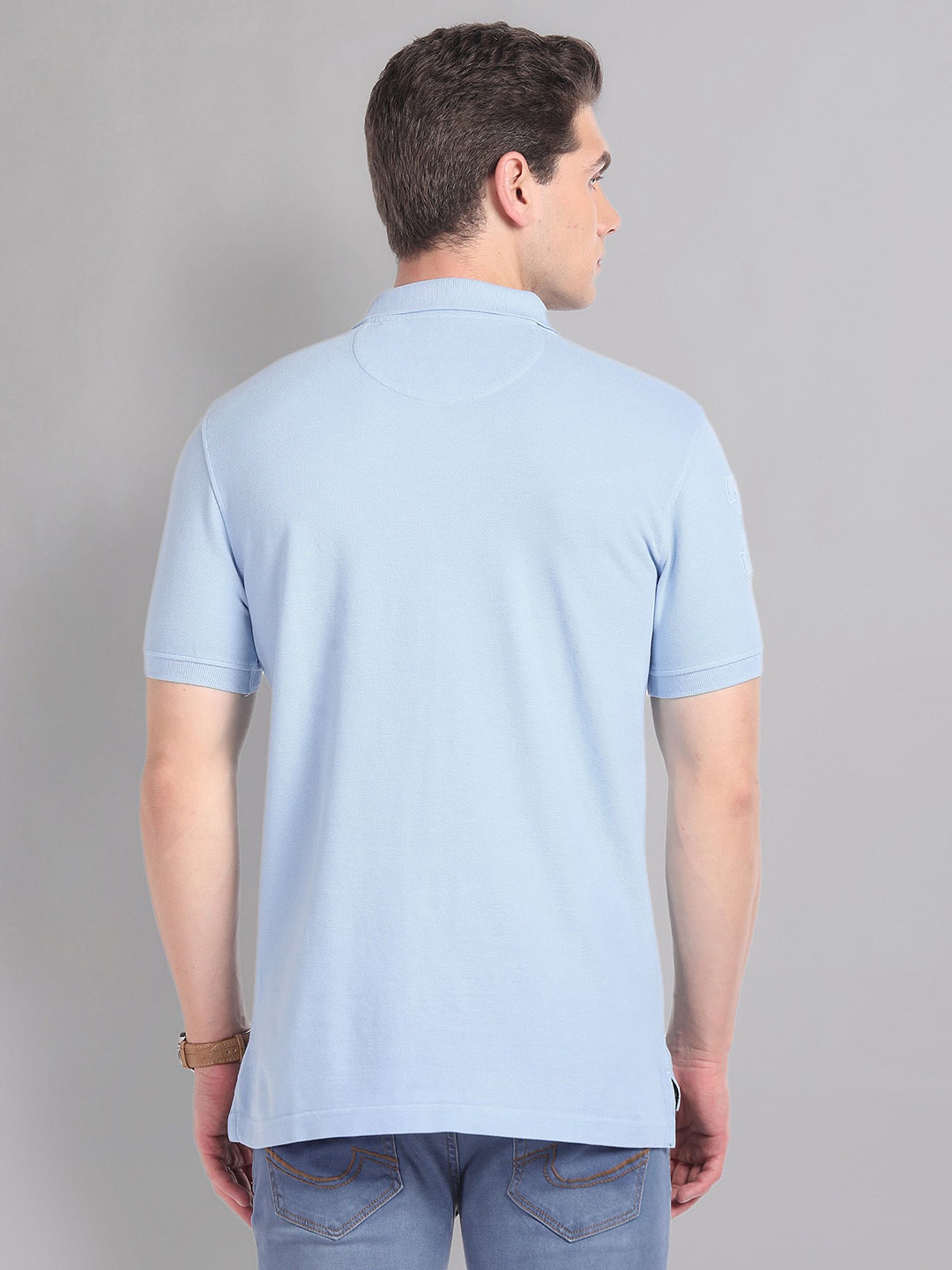 AD by Arvind Light Blue Slim Fit Embroidered  Logo Polo T-Shirt