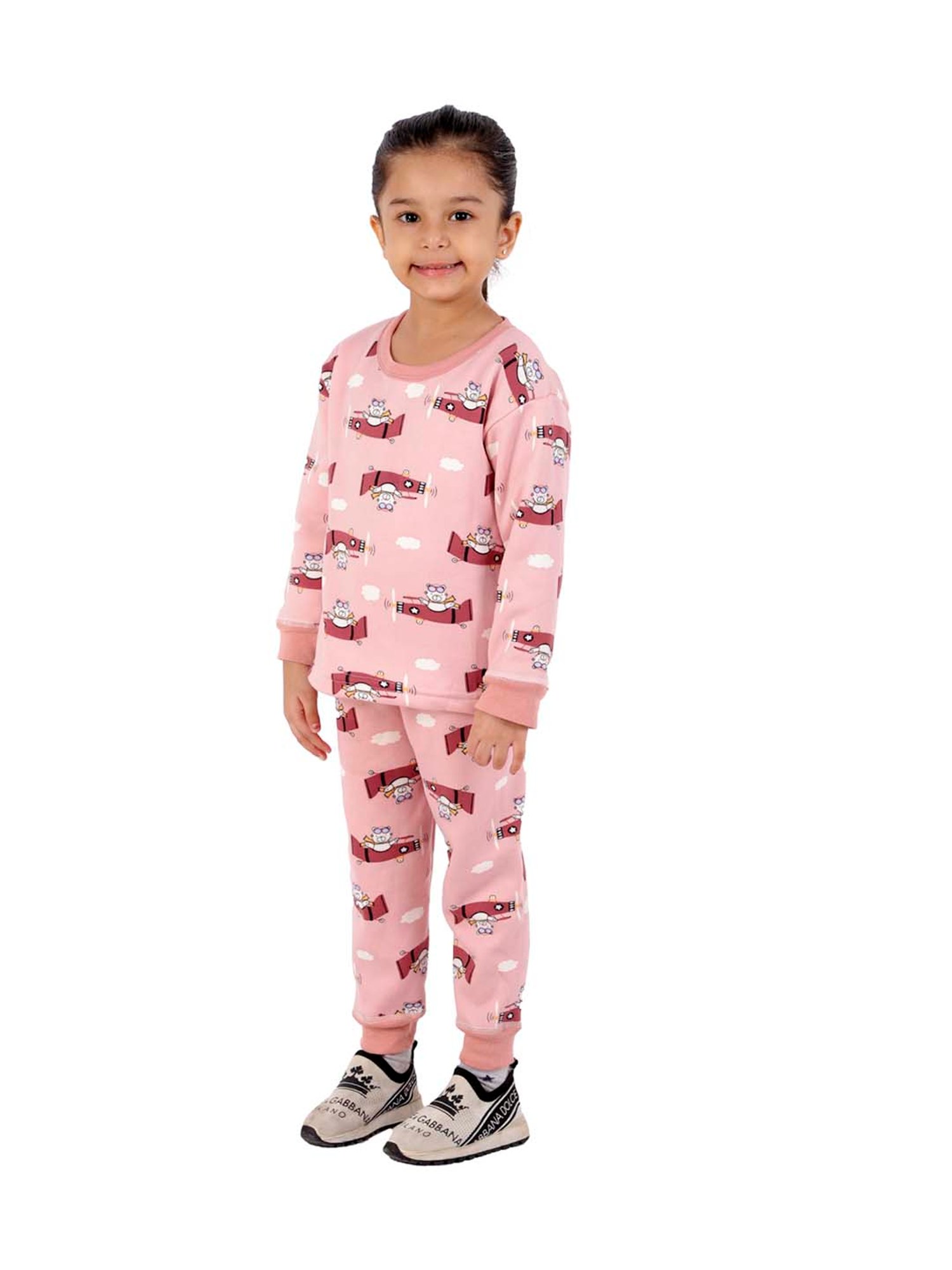 Ahhaaaa Kids Pink Printed Sweatshirt with Joggers