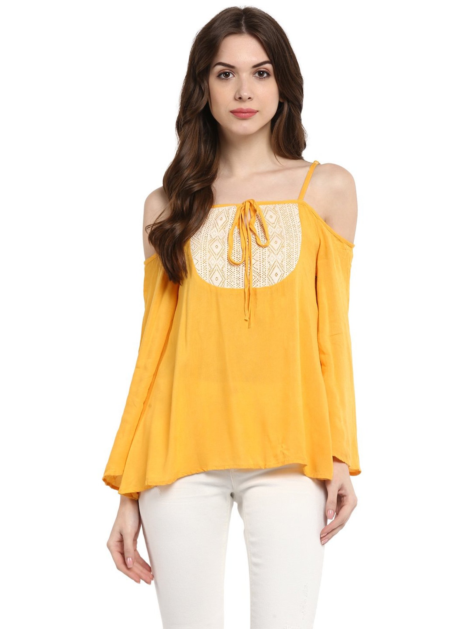 StyleStone Mustard Self Design A-Line Top