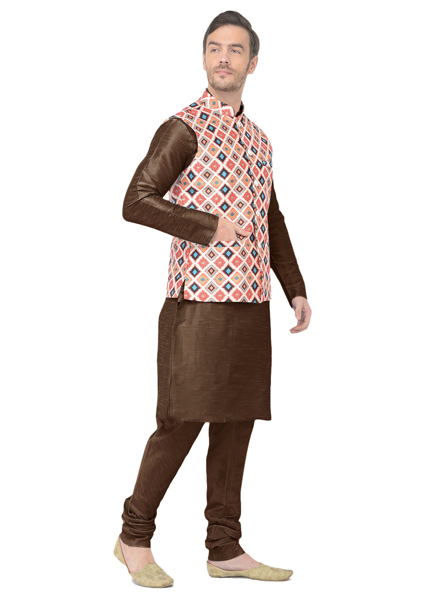 SG LEMAN Brown Regular Fit Printed Kurta Set