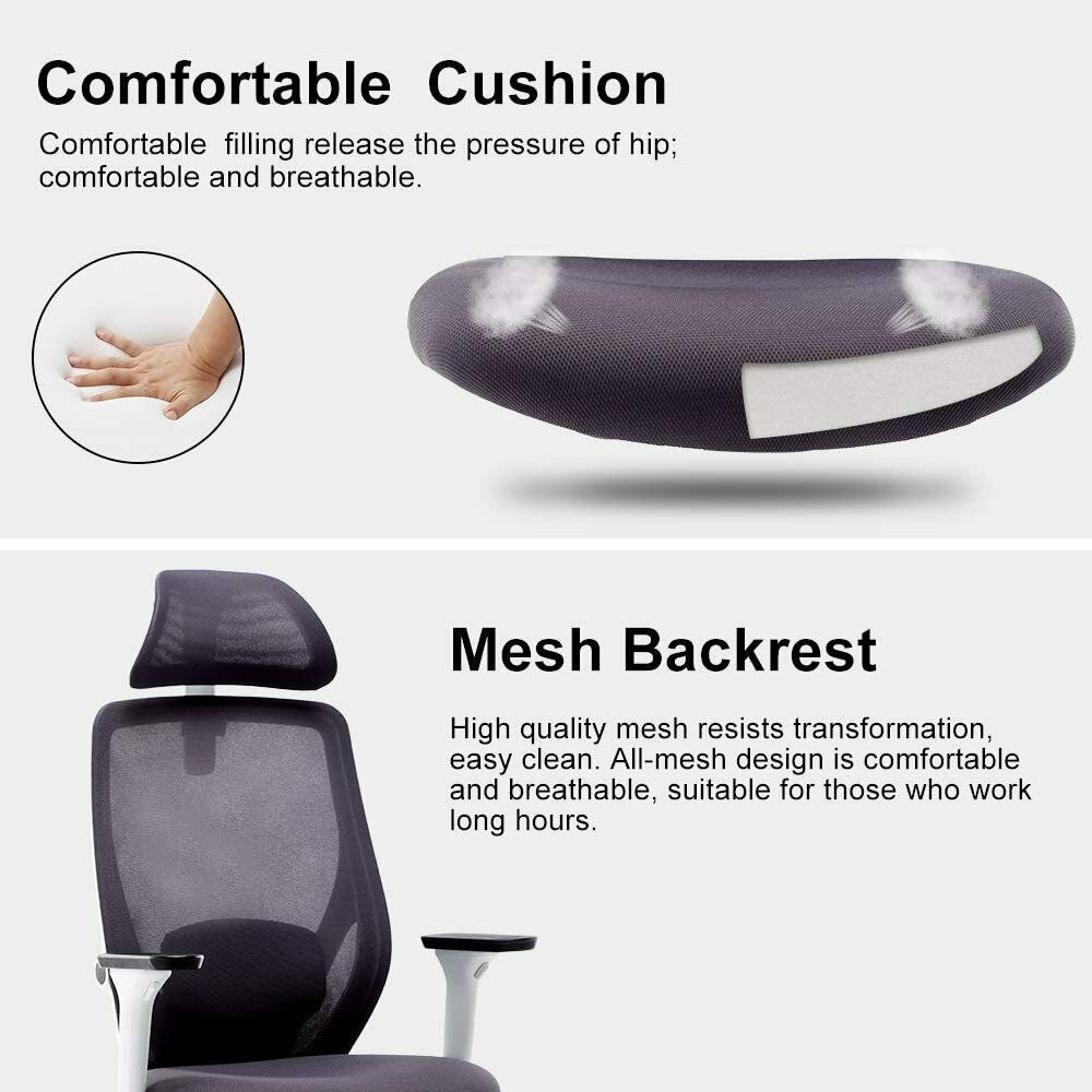 White Office Mesh Swivel Chair Executive Computer Desk Ergonomic High-Back Task