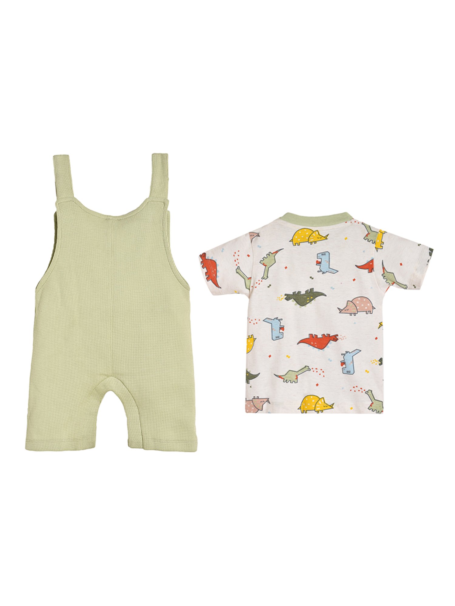 MiArcus Kids Green & White Printed T-Shirt with Dungaree