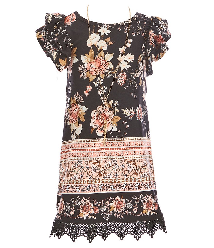 Rare Editions Little Girls 4-6X Flutter-Sleeve Border-Printed Shift Dress