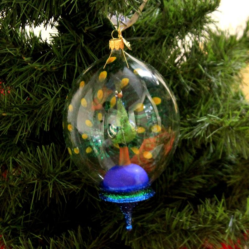 Morawski 7.0" Peacock In A Dome Ornament Feather Bird  -  Tree Ornaments