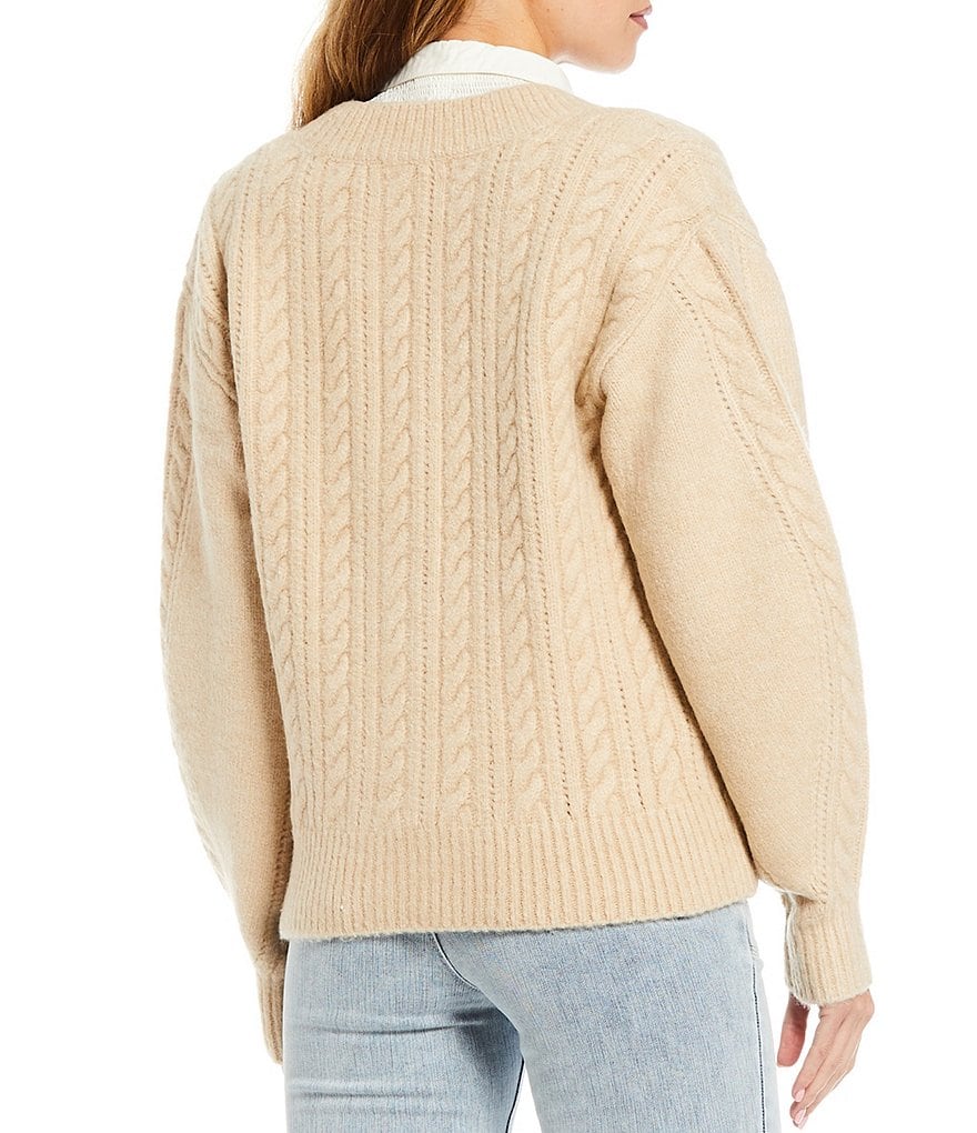 BB Dakota by Steve Madden Up to Here Puff Elbow Sleeve Mock Neck Smocked Top