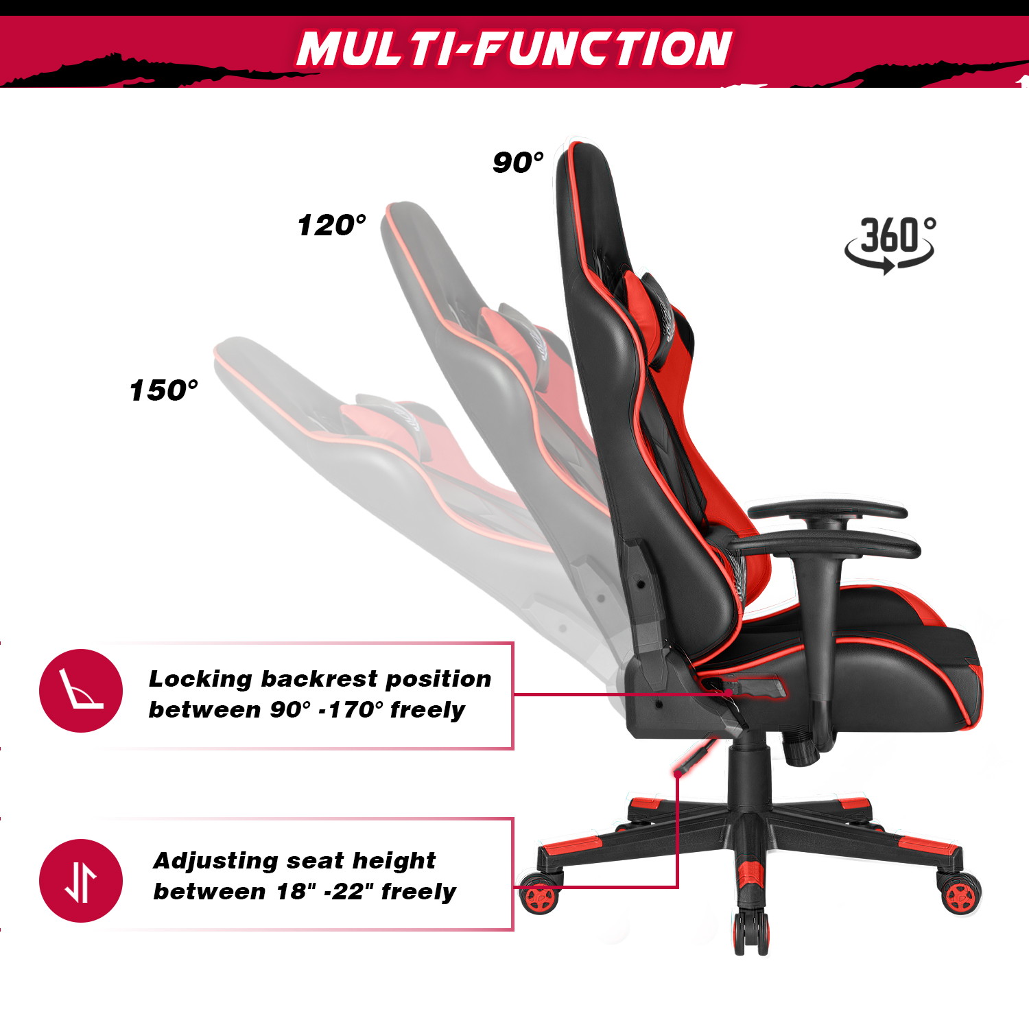 Homall Gaming Chair High Back Adjustable Height Racing Style Computer Chair with Headrest and Lumbar Support (Blue)