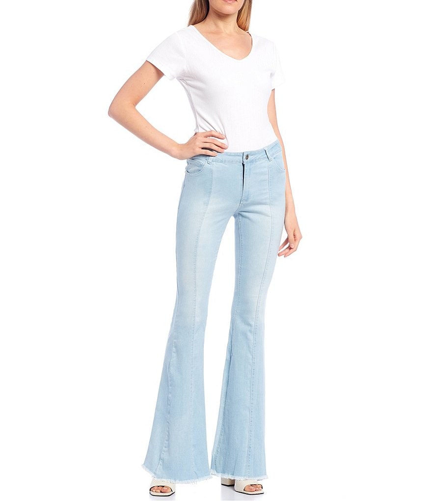YMI Jeanswear Love Mid Rise Fray Hem Flare Jeans