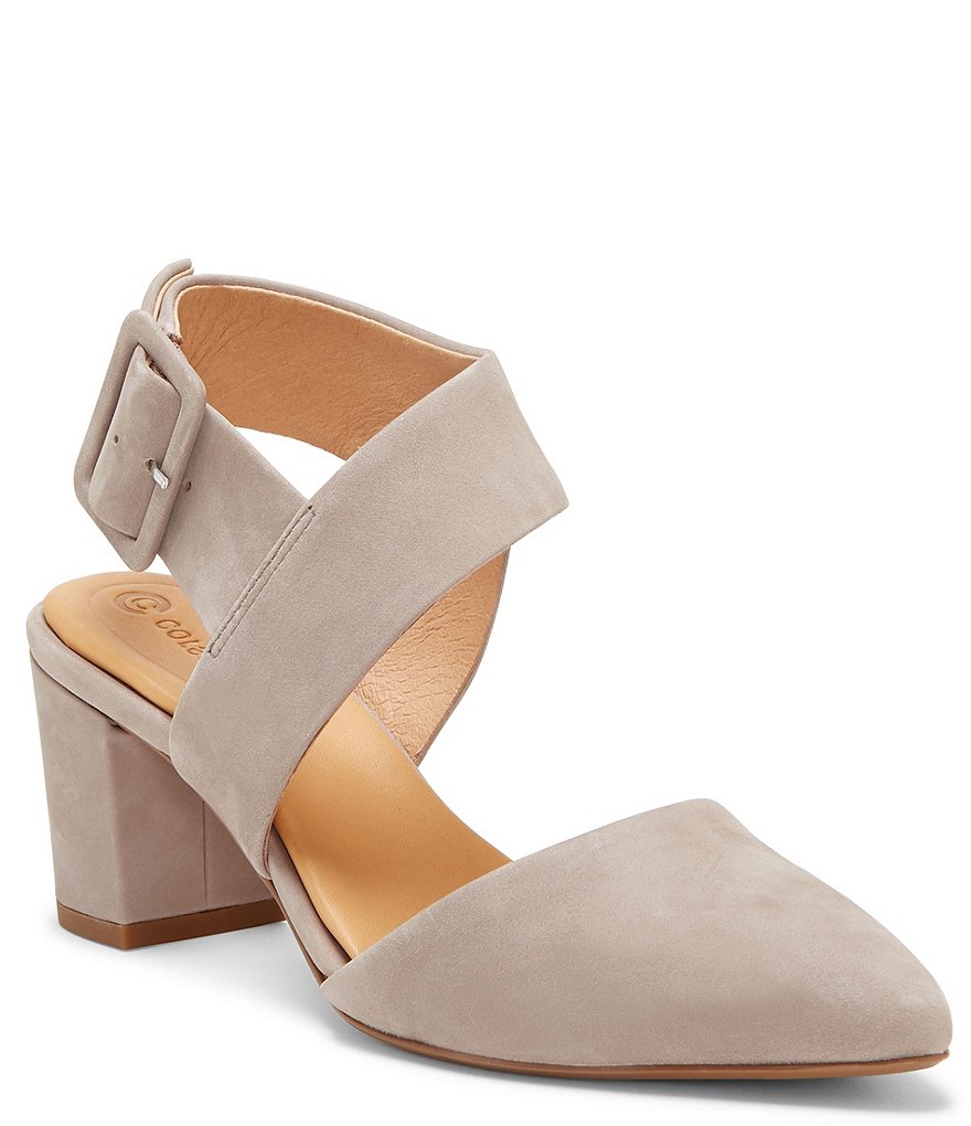 Riina Suede Asymmetrical Block Heel Pumps