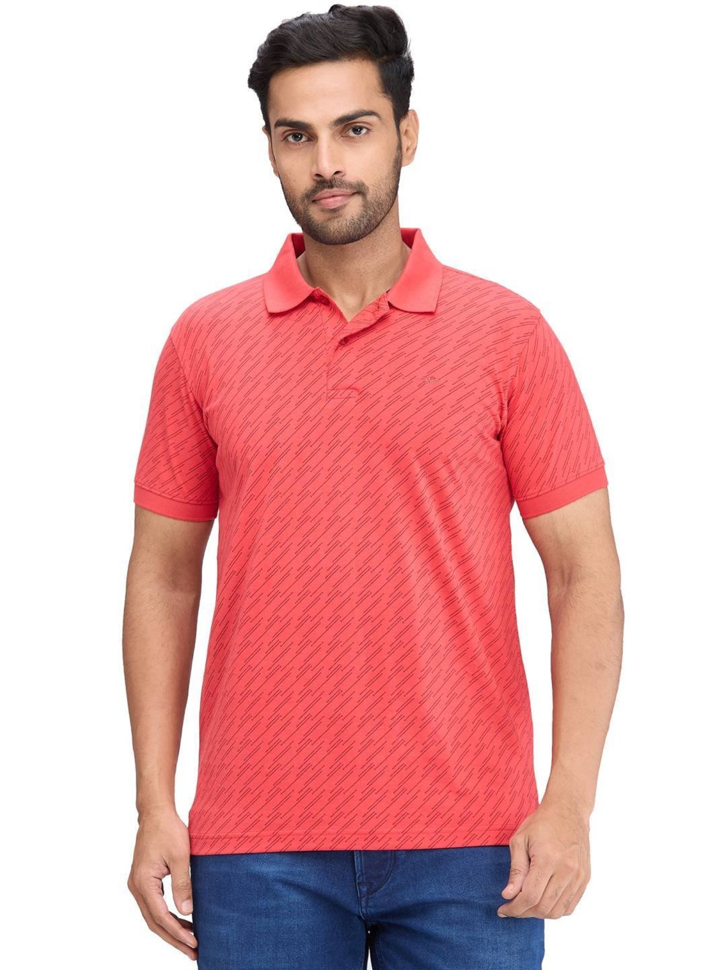 Park Avenue Red Slim Fit Printed Polo T-Shirt
