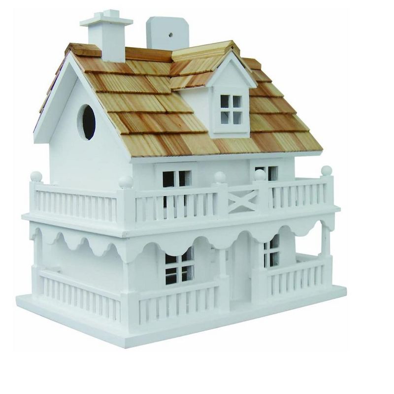 Home Bazaar HB-6102PHWS Hand Crafted Outdoor Garden Novelty Cottage Birdhouse with Porch and Window Details, White