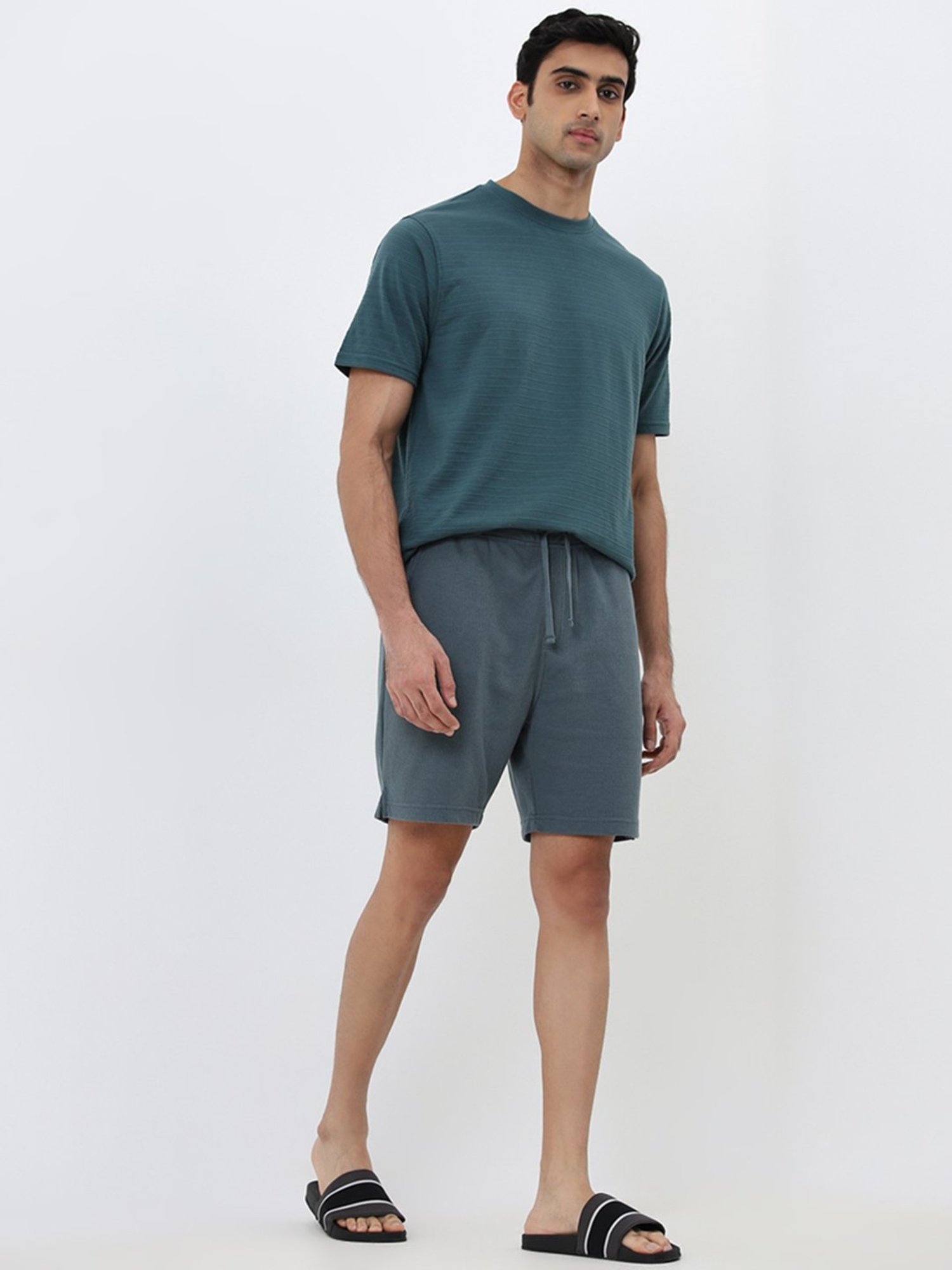 WES Lounge by Westside Dark Sage Relaxed-Fit Cotton Blend Shorts