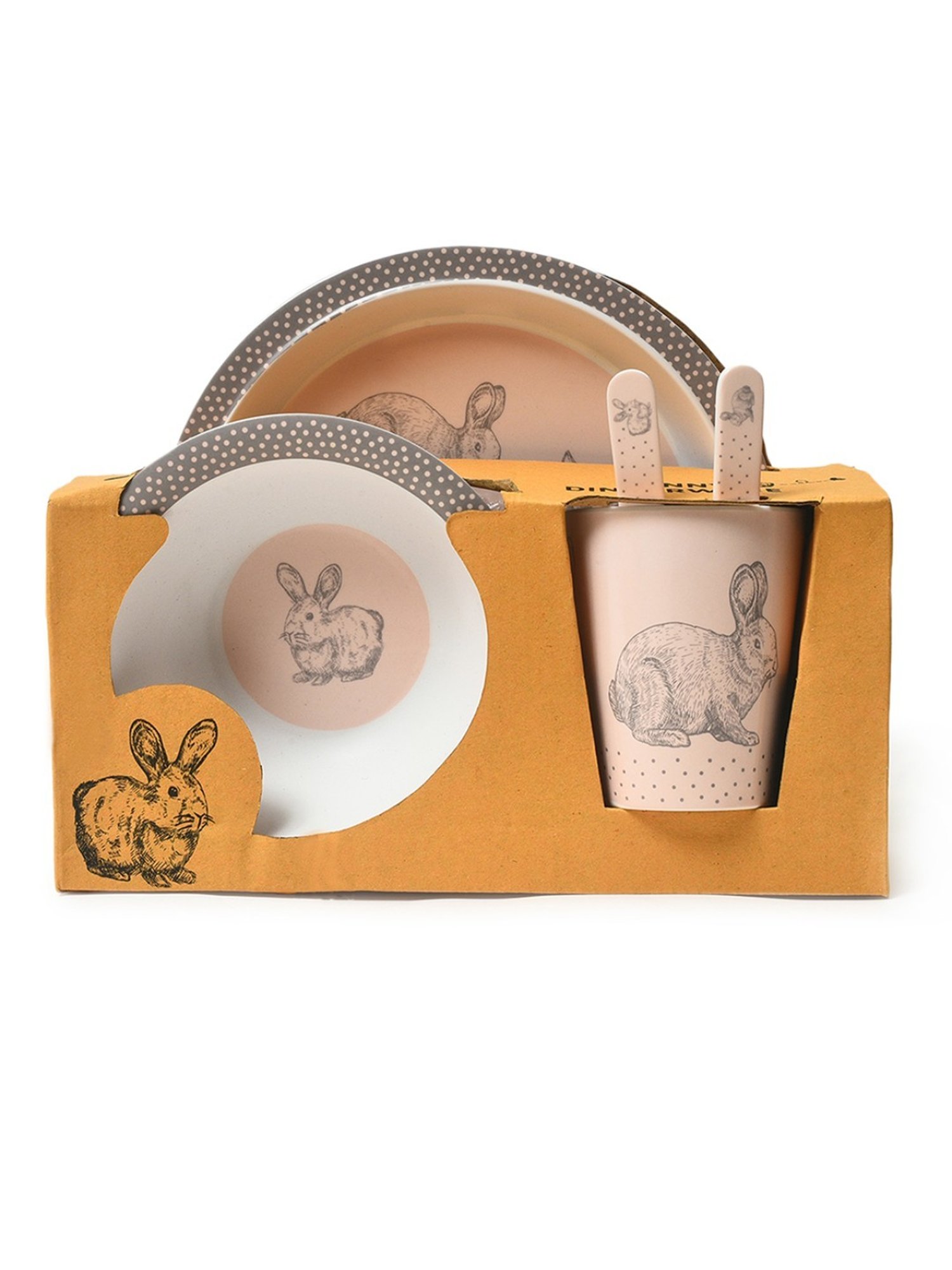 MiArcus Bunny Printed Peach Melamine Kids Dinner Set