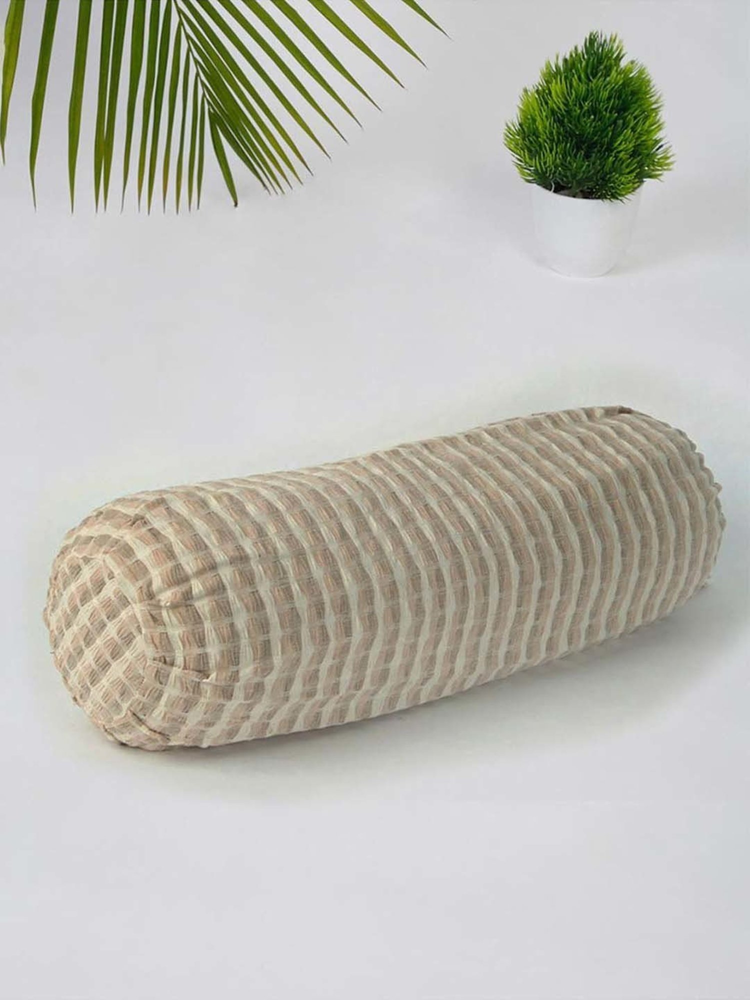 Fabindia Home Deepali Beige Cotton 104 TC Bolster Cover