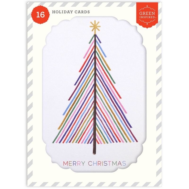 Green Inspired Colorful Tree Boxed Cards 16ct