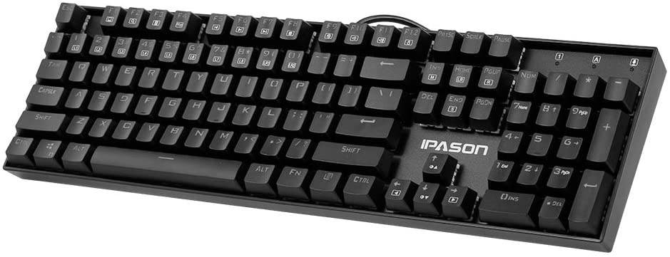 IPASON Mechanical Keyboard 104-key Metal Gaming Keyboard Blue Switch N-Key Rollover Backlit Keyboard for Office and Game Use
