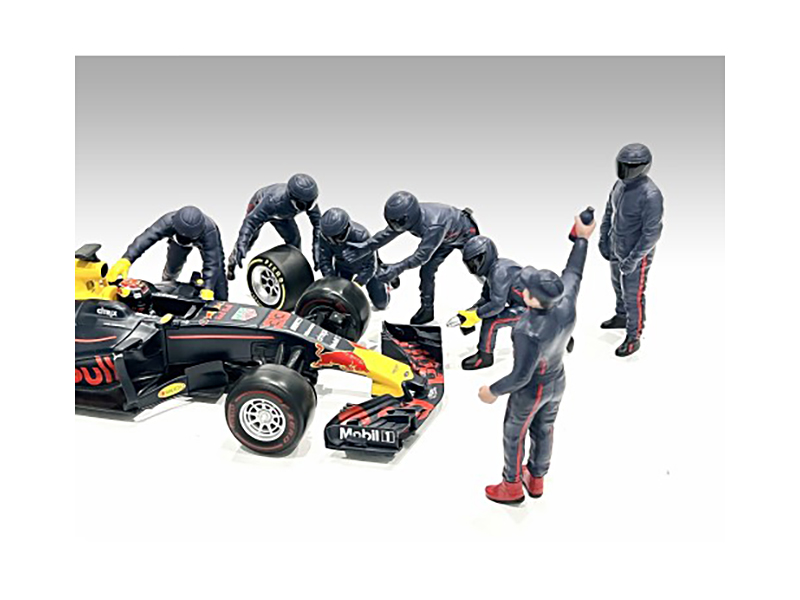 Formula One F1 Pit Crew 7 Figurine Set Team Blue for 1/43 Scale Models by American Diorama