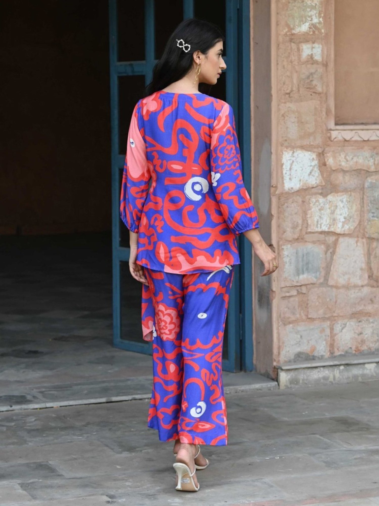 Mahee Jaipur Blue Chic Wave Tunic with Pant Co-ord Set
