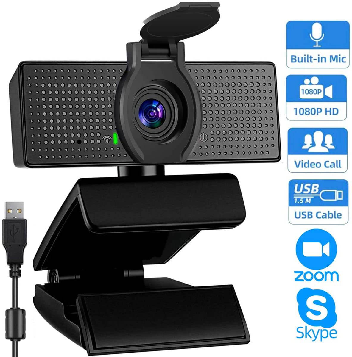 Y&H HD 1080P Webcam with Microphone and Privacy Cover, Game Live Streaming Web Camera,Desktop or Laptop Plug-N-Play USB Webcam for Video Conferencing,Online Lessons,Skype,YouTube, Zoom,Facetime,OBS