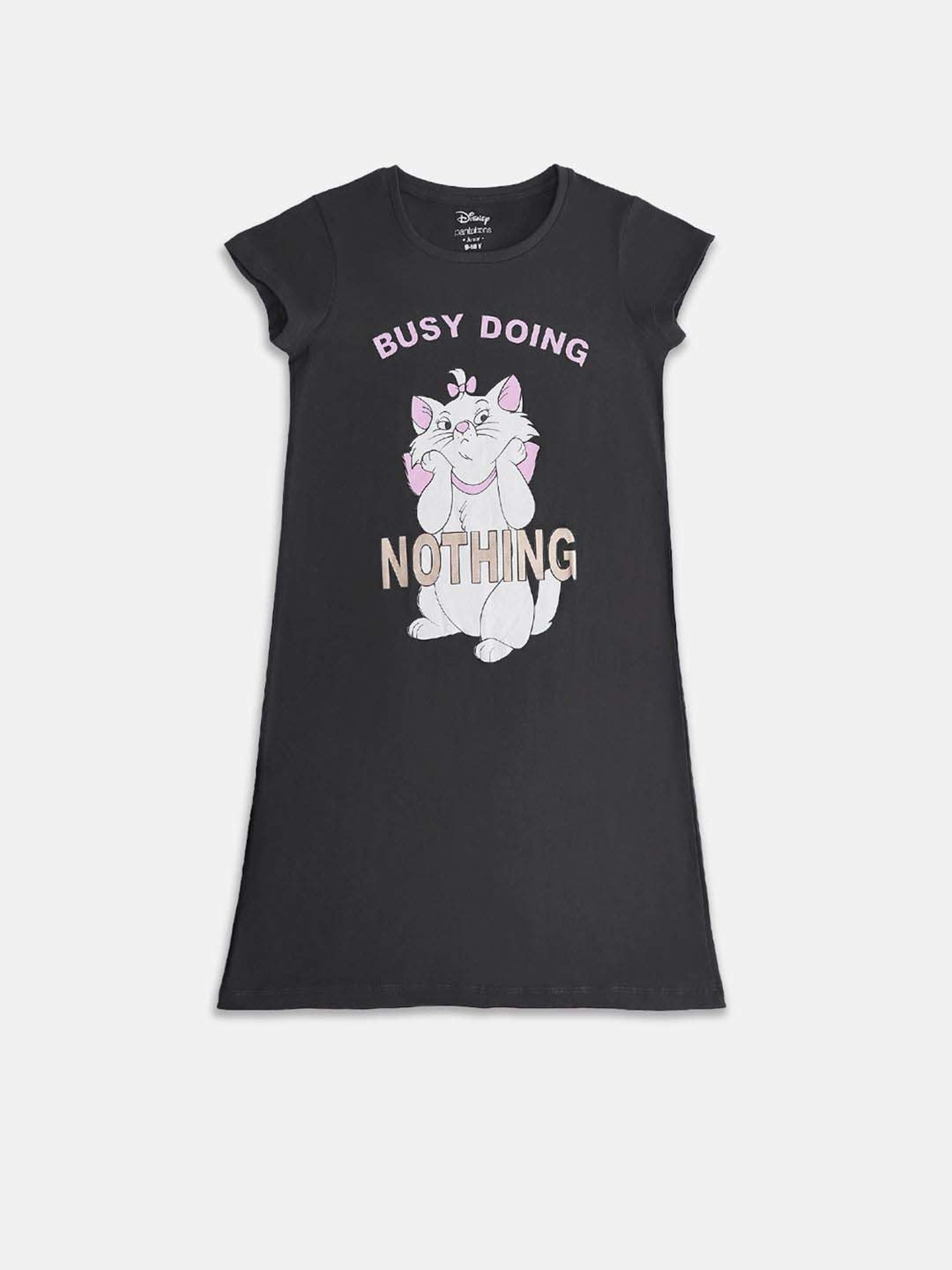 Pantaloons Junior Girls Navy & White Cotton Printed Disney Nighty