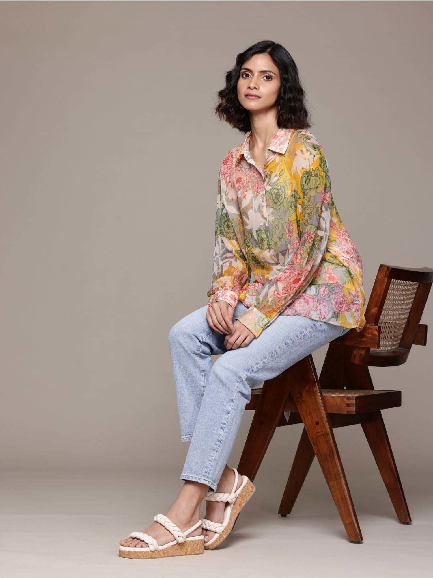 Label Ritu Kumar Multicolored Floral Print Shirt With Camisole
