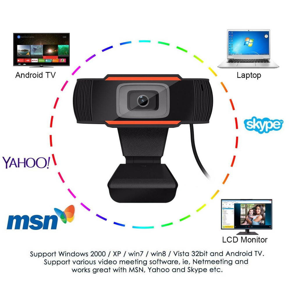 HXSJ A850 720P HD Webcam with Microphone, Computer Camera, Support HD Video, Online Class, Video Conference (Orange)