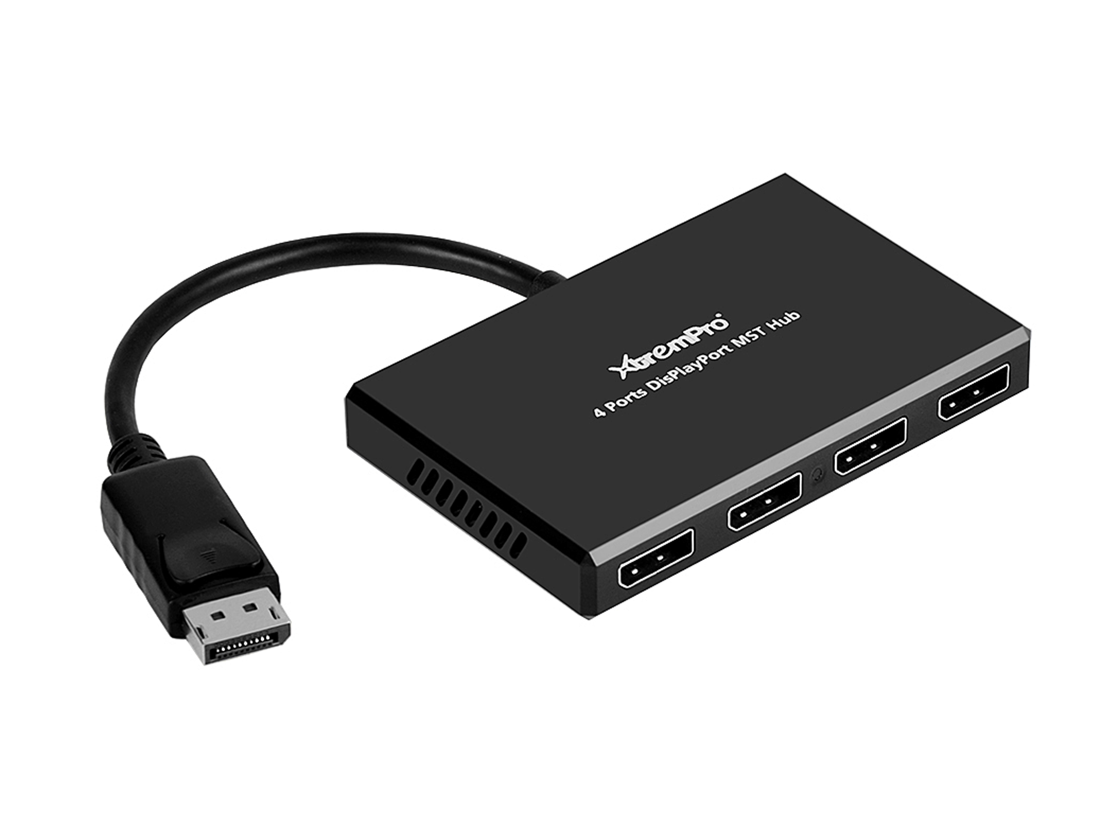 XtremPro 61071 4 Port DisplayPort 1.2 to DisplayPort Multi Stream Transport MST Hub 1x4, 1 input 4 output DisplayPort Splitter, Up to 21.6 Gbps for Windows PCs - Black