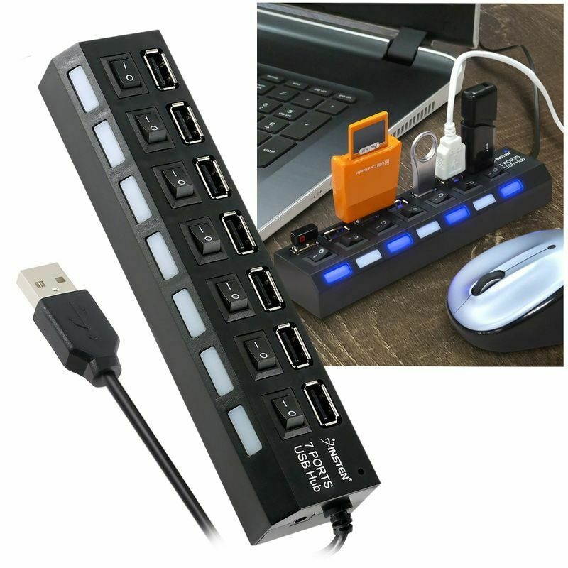 7-Port USB 2.0 Multi Charger Hub +High Speed Adapter ON/OFF Switch Laptop/PC USA
