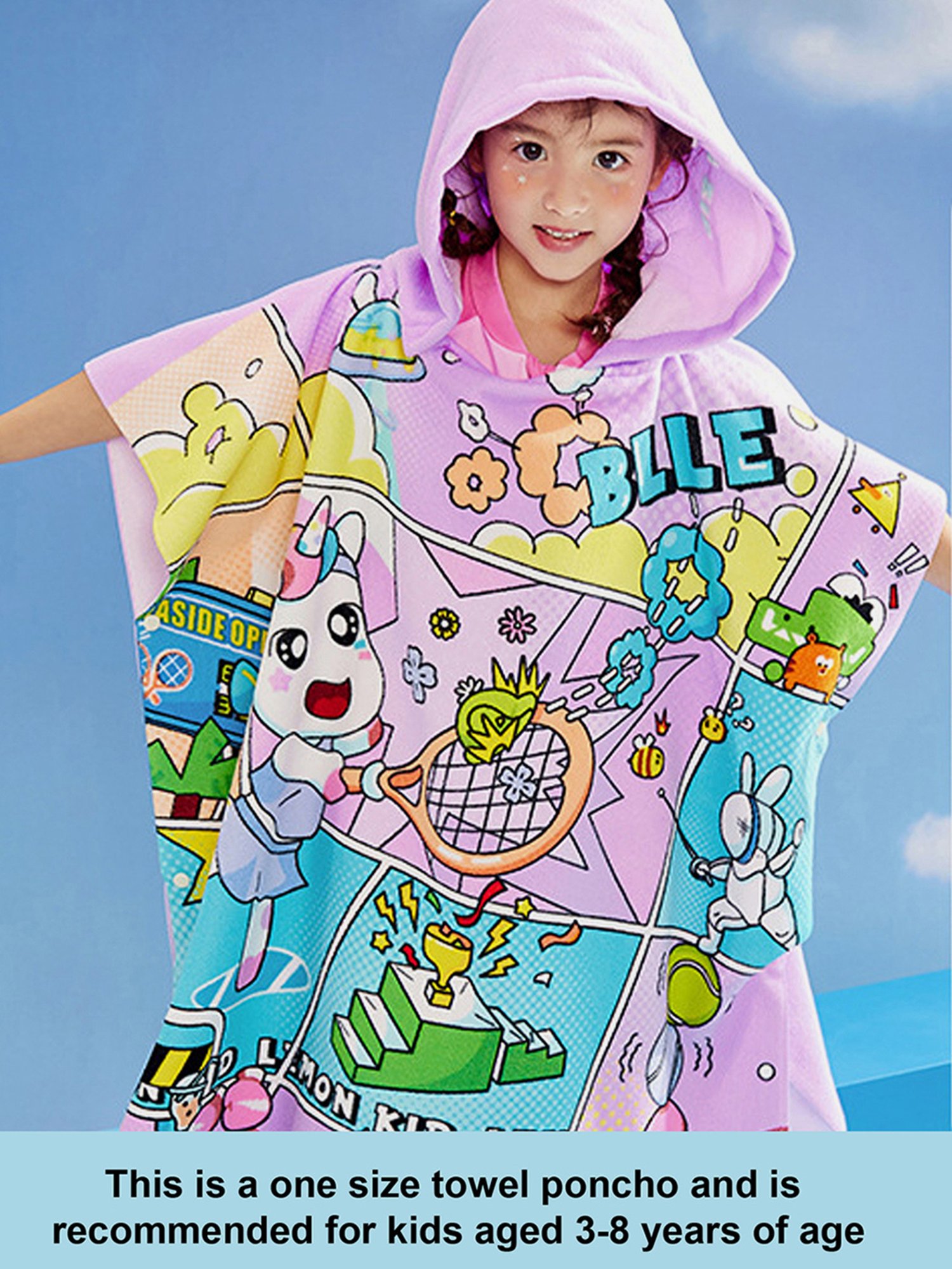 Little Surprise Box Kids Pink Printed Swim Poncho with Swim Bag