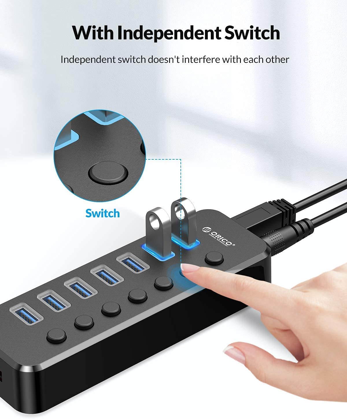 USB 3.0 Hub, Portable SuperSpeed 4 Port USB 3.0 Hub with Built-in Cable , USB Extension Multi-function USB Dock Hot Swapping Support for  Mac, PC, USB Flash Drives and Other Devices