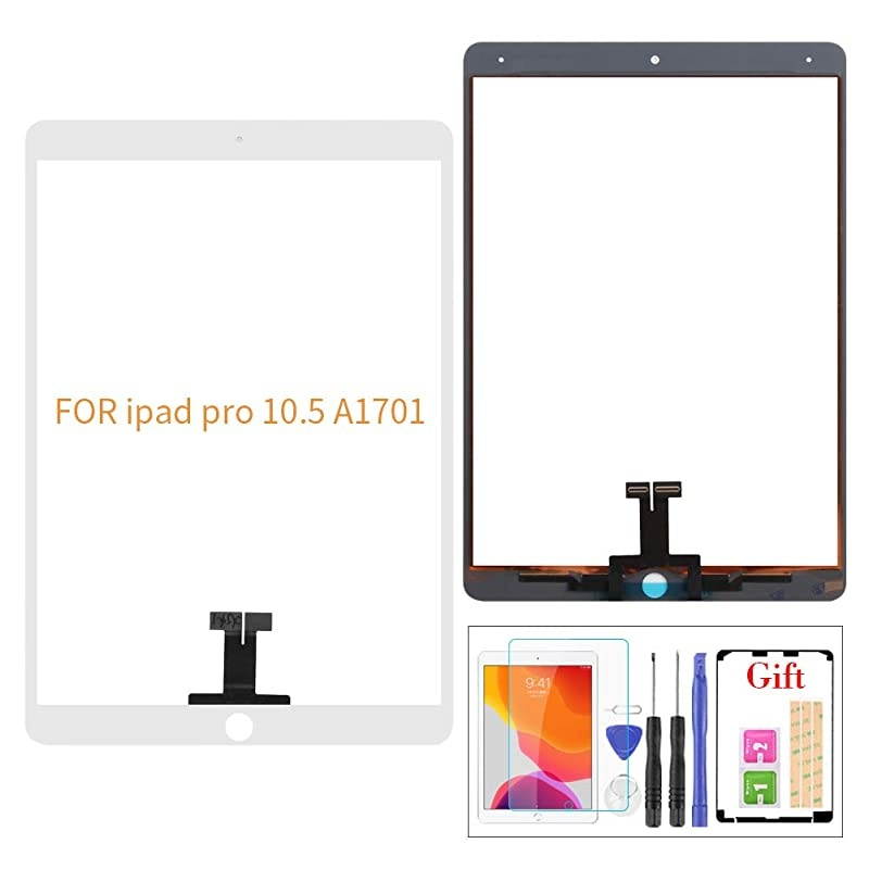 for IPad Pro 10.5 A1701 A1709 Touch Screen Replacement Parts(LCD is Not Included, NO Home Button) with Free Screen Protector+Repair Tools(White)