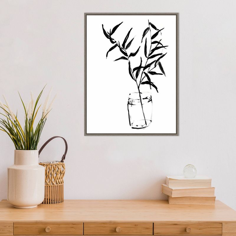 18" x 24" Sumi-e Bamboo II by Jennifer Goldberger Framed Wall Canvas - Amanti Art
