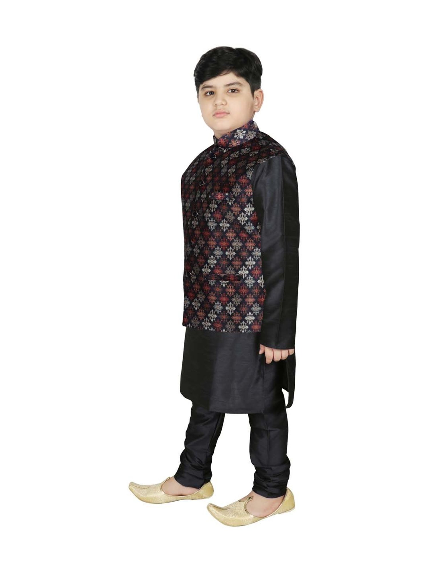 SG Yuvraj Kids Navy & Black Printed Full Sleeves Kurta Set