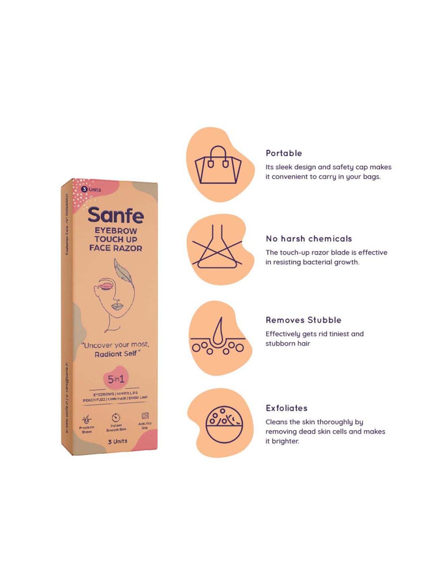 sanfe Eyebrow touch up Face Razor Pack of 3 - 50 gm