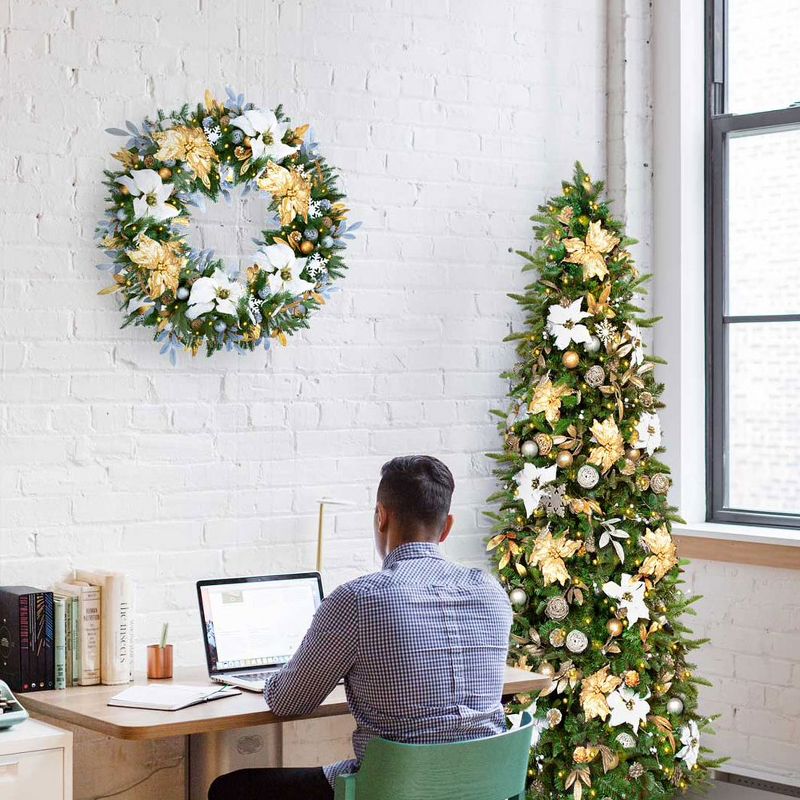 Easy Treezy 30-Inch Pre-Lit Pine Decorative Holiday Christmas Wreath with 100 Incandescent Warm White Lights, Silver and Gold