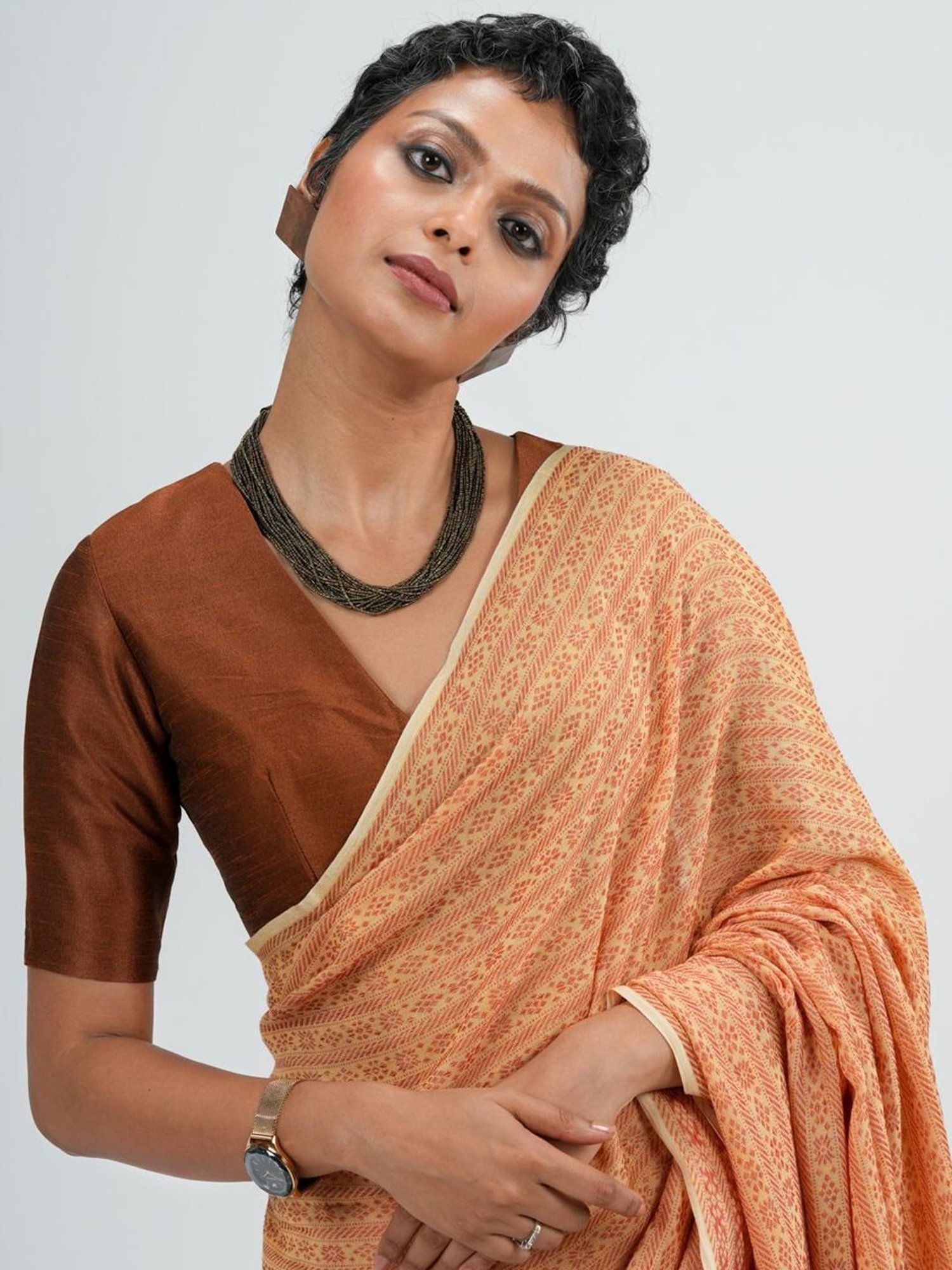 Suta Brown V-Neck Blouse