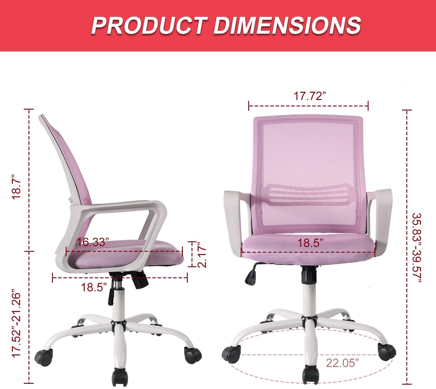 SMUGDESK Home Office Chair, Mid Back Mesh Office Computer Swivel Desk Task Chair, Ergonomic Executive Chair with Armrests