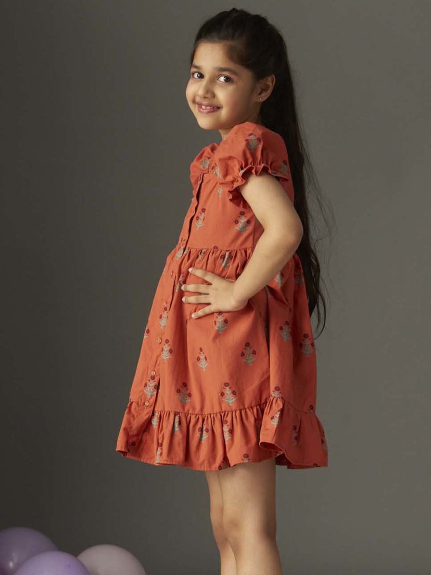 KidsDew Kids Coral Cotton Floral Print Dress