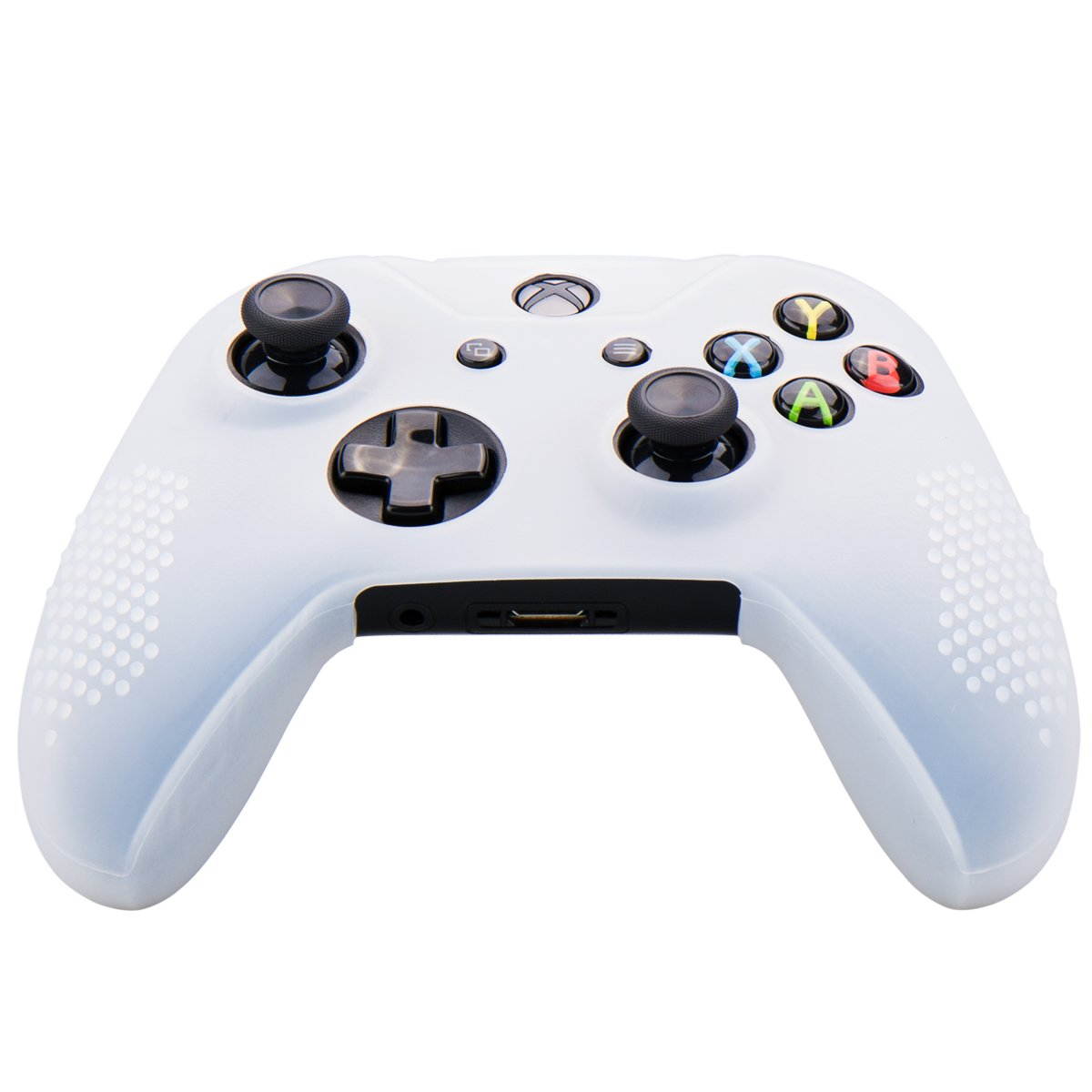 MXRC Silicone Rubber Cover Skin case Anti-Slip Studded Customize for Xbox One/S/X Controller x 2(Black & White) + FPS PRO Extra Height Thumb Grips x 8